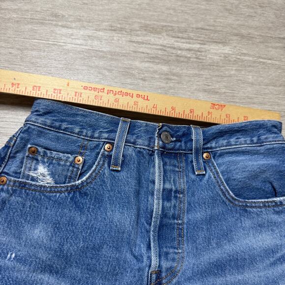 Levi's 501 Premium Denim Shorts Women's 25 Distressed Medium Wash Button Fly - Picture 8 of 8